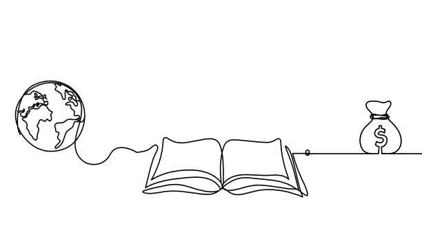 摘要打开的书与美元作为线画在白色背景图片下载