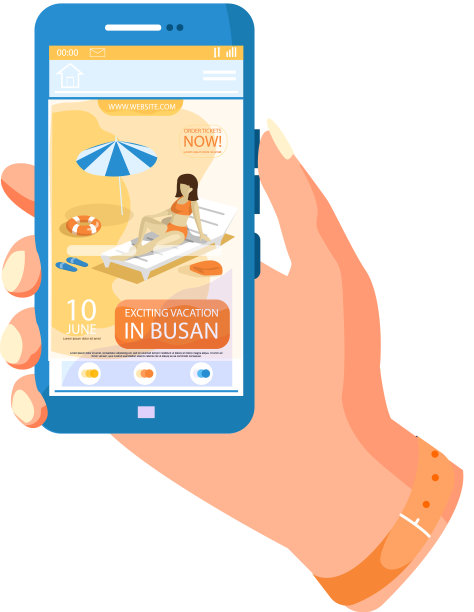 激动人心的假期在主要城市釜山旅游旅游宣传海报与女孩在海滩日光浴图片下载