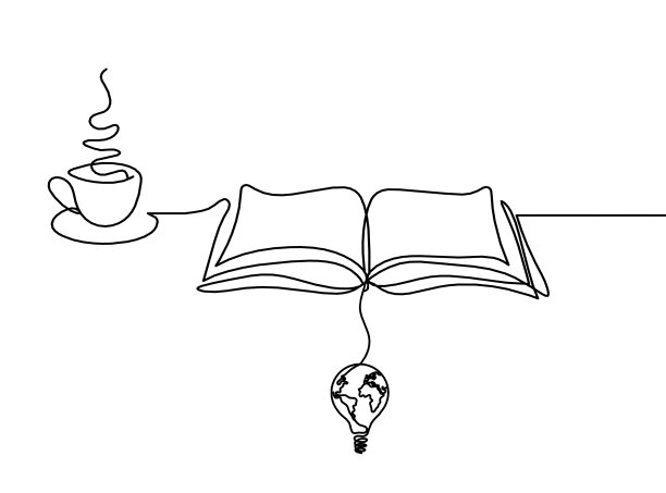 在白色背景上用球形灯泡作为线画的抽象开卷书图片下载