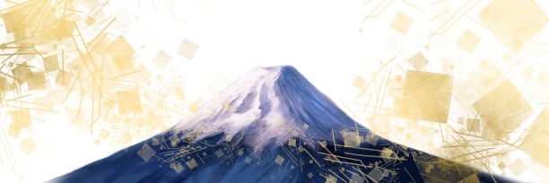 风景插画美丽的日本富士山闪耀在新年大尺寸插画和分散的日本风格金箔。图片下载