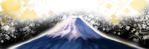 风景插画美丽的日本富士山闪耀在新年大尺寸插画和分散的日本风格金箔。图片下载