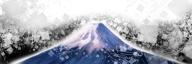 风景插画美丽的日本富士山闪耀在新年大尺寸插画和分散的日本风格金箔。图片下载