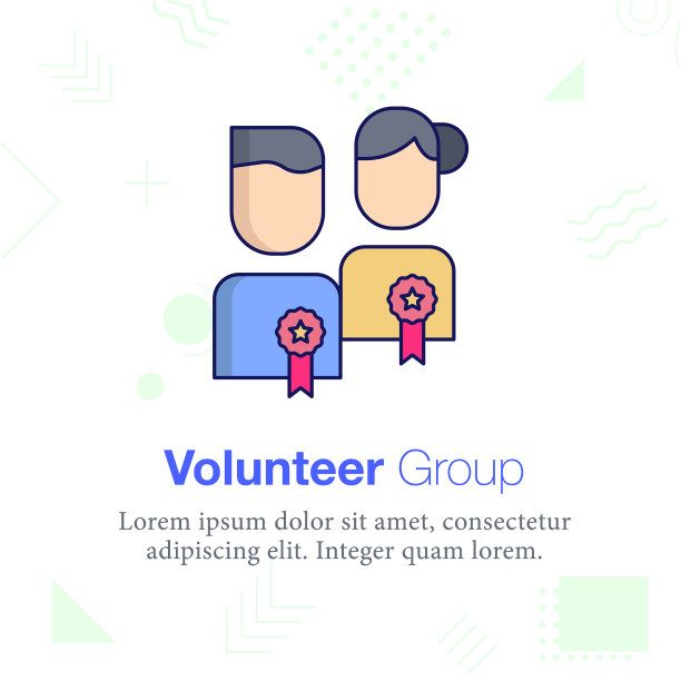 志愿者，团体，徽章，彩带矢量图标插图图片下载