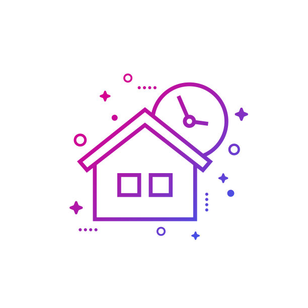 房子和时间，时钟线图标图片下载