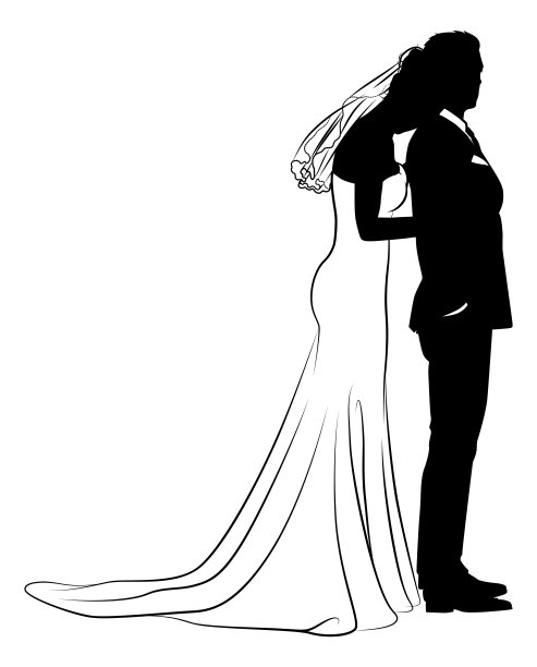 新娘和新郎夫妇结婚礼服剪影图片下载