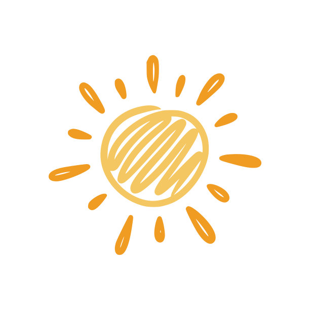 涂鸦太阳素描插图。手绘可爱的橙色阳光。涂鸦儿童画的风格。向量图片下载