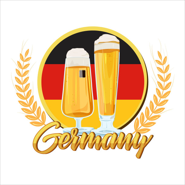 德国啤酒广告模板圆眼镜小麦素描复古设计。图片下载