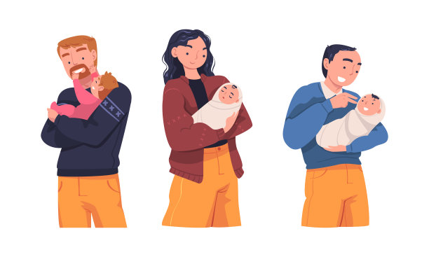 快乐的父母拥抱宝宝卡通矢量插画图片下载