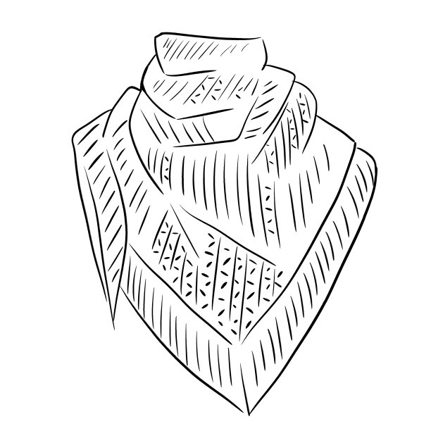 针织围巾，线条插画，黑白图片下载