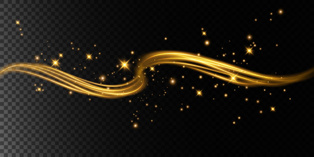 抽象光线的运动和速度在金色。光每天发光效果。半圆波，光迹曲线旋流，光纤白炽png。图片下载
