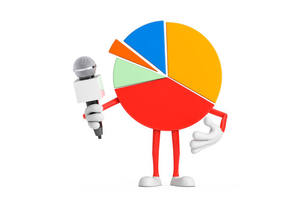 信息图形业务饼图人物与现代Chrome麦克风。3d渲染图片下载