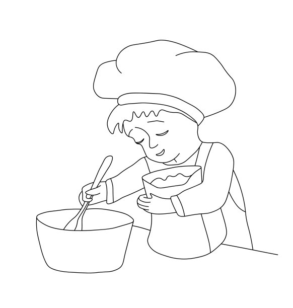 孩子的轮廓把面粉倒进碗里图片下载