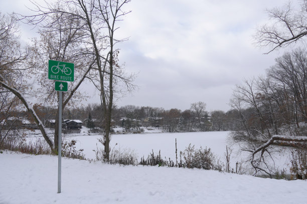 路边的绿色自行车路线标志。图片下载
