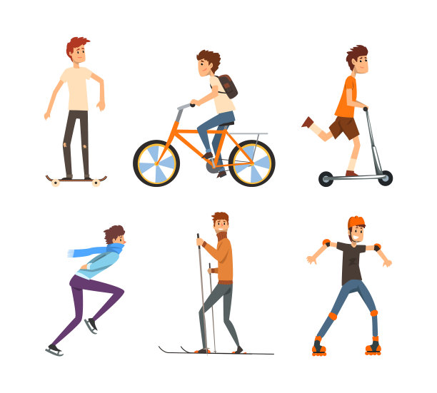 年轻人玩滑板骑自行车踢图片下载