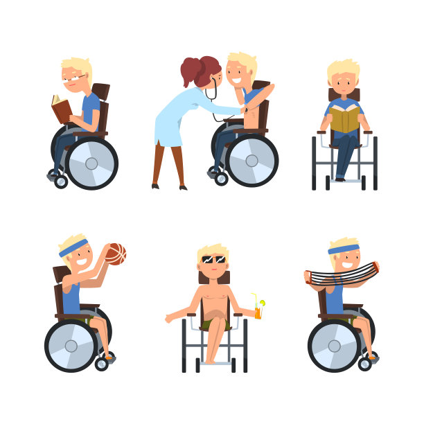 金发残疾男子在轮椅上从事图片下载