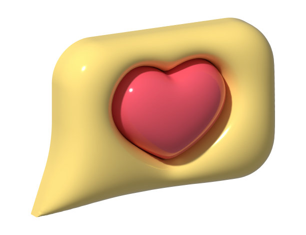 3D心像语音泡泡图标。社交媒体的3D元素渲染插图孤立在白色背景上。像的象征。消息与类似的通知，在线社交交流。红色，黄色。图片下载