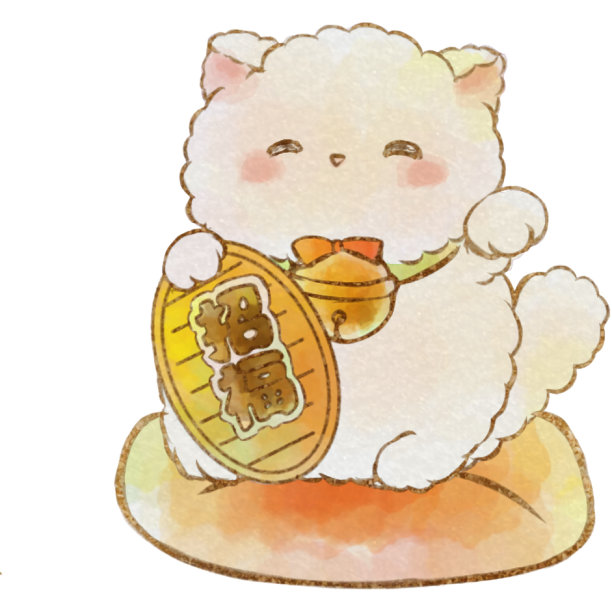 插画材料:左手抬起的招手猫(手绘水彩画风格)图片下载