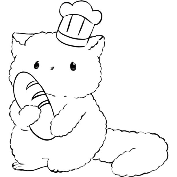 插图:猫拿着面包(线描)图片下载