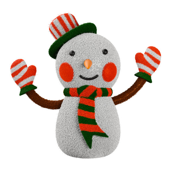 一个毛绒绒的圣诞雪人渲染在3D和设置在白色的背景。图片下载