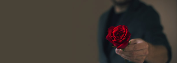 男人手里的红玫瑰。图片下载