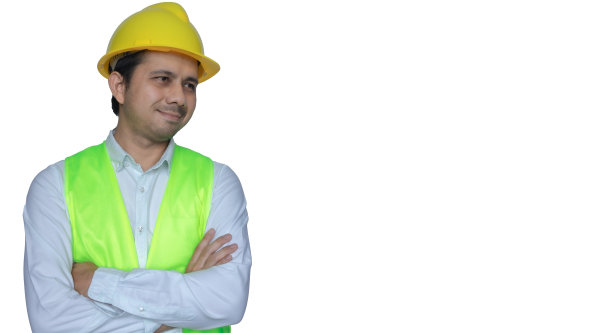 建筑工人孤立在白色背景与复制空间图片下载