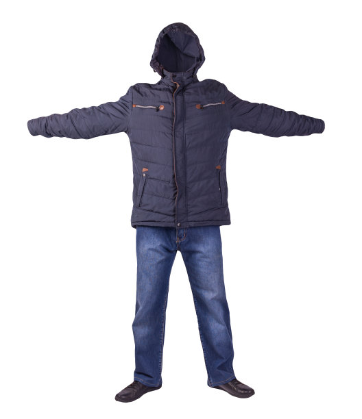 深蓝色牛仔裤，黑色皮鞋，白色背景下的夹克。图片下载