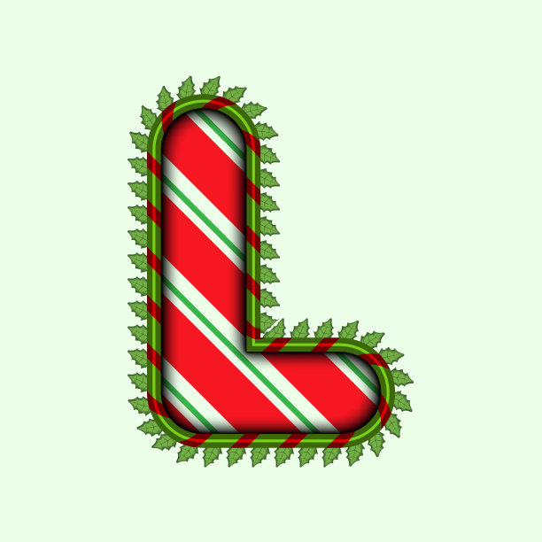 有趣的圣诞糖果字母L和叶子图片下载
