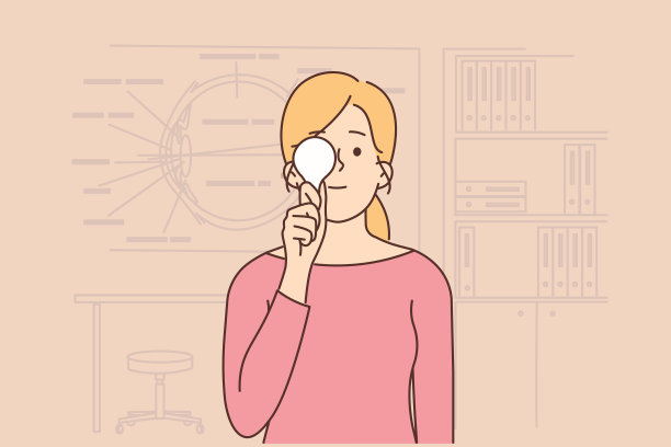 妇女在眼科柜检查视力图片下载