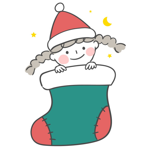 一个穿着一双大圣诞袜的孩子的插图。图片下载