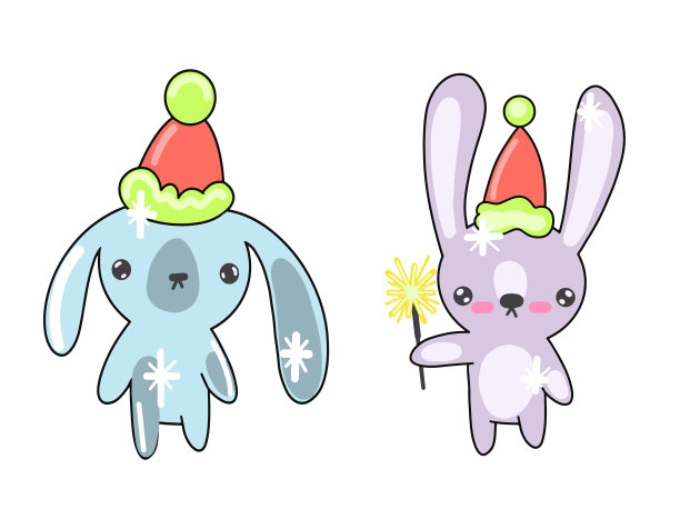 矢量圣诞集兔子，礼物，圣诞球，姜人和圣诞树图片下载