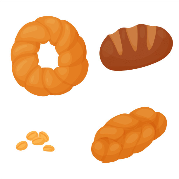 奶油糕点。糖果。早餐吃小面包。面包。面包店。白色背景上的矢量插图。图片下载