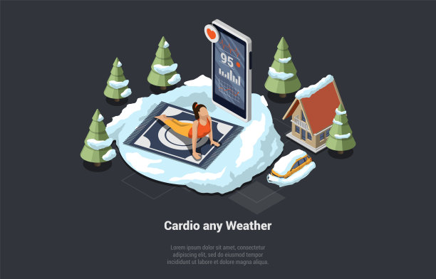 健康生活理念。冬天在户外锻炼的妇女。女性角色女孩与街头锻炼设备，伸展身体，做瑜伽。等距三维矢量插图图片下载