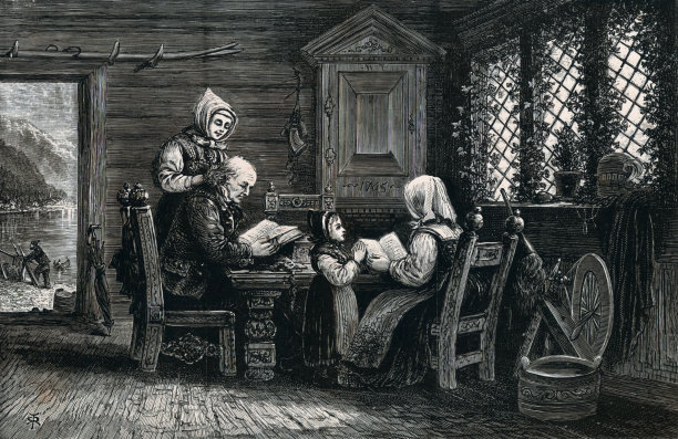 周日在挪威家中展出19世纪的插画图片下载