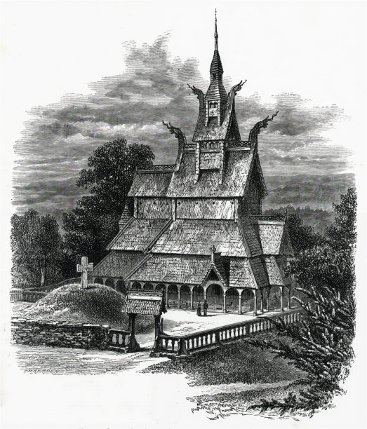挪威范托夫特教堂19世纪插画图片下载