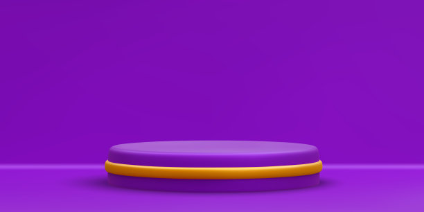 3d逼真的紫色圆讲台。场景和平台与金圈在光背景。为奖项和获奖者设计底座。矢量图图片下载