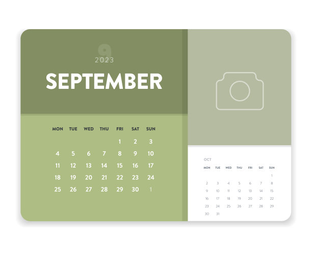 创意最小业务每月2023日历模板矢量。桌面墙壁日历打印，数字日历或计划。下周一开始。简单的现代年历版式设计。9月图片下载