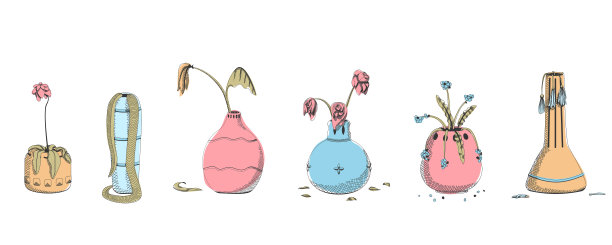 一组线条艺术枯萎的花图片下载