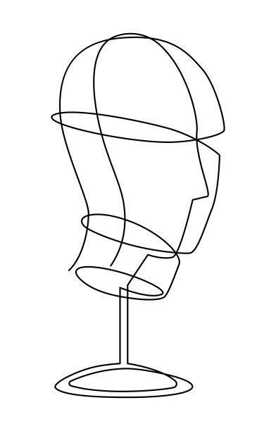 人头模型，制作帽子的模板。帽子的空白模型。连续画线。矢量插图。图片下载