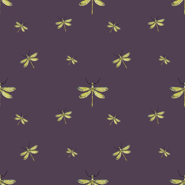 蜻蜓黄色图案紫色可爱的水彩画图片下载