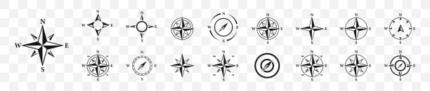 罗盘图标设置。一套风玫瑰图标。罗盘符号集合。矢量图图片下载