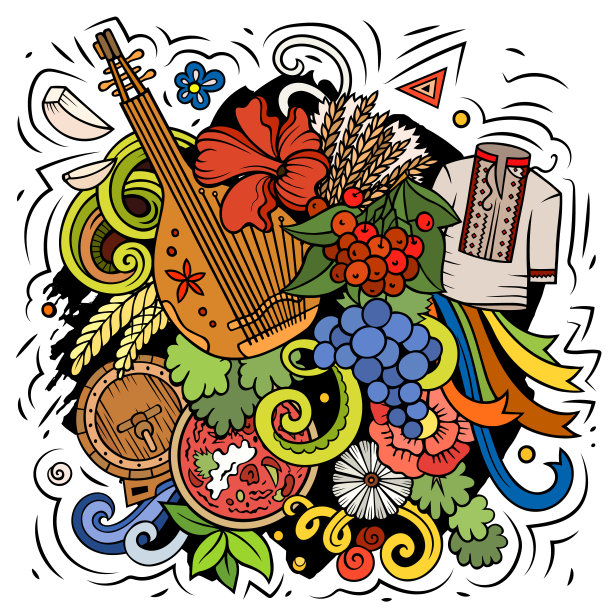 乌克兰卡通涂鸦插画。有趣的乌克兰设计。图片下载