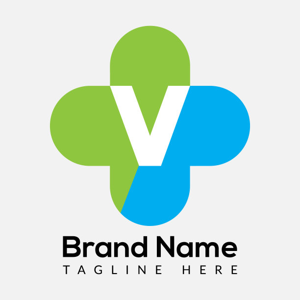 摘要V字母现代初期医学标志设计图片下载