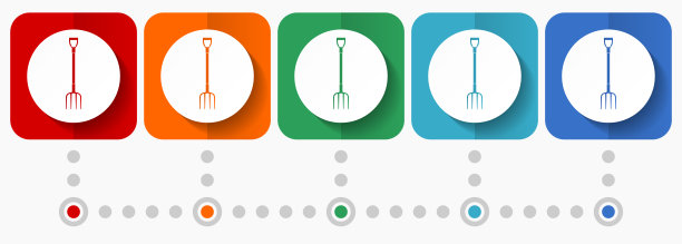 叉子，园艺工具矢量图标，信息图形模板，一套平面设计符号在5种颜色的选项图片下载