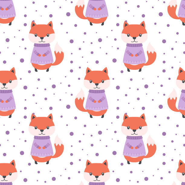 冬天的无缝图案与狐狸和雪图片下载