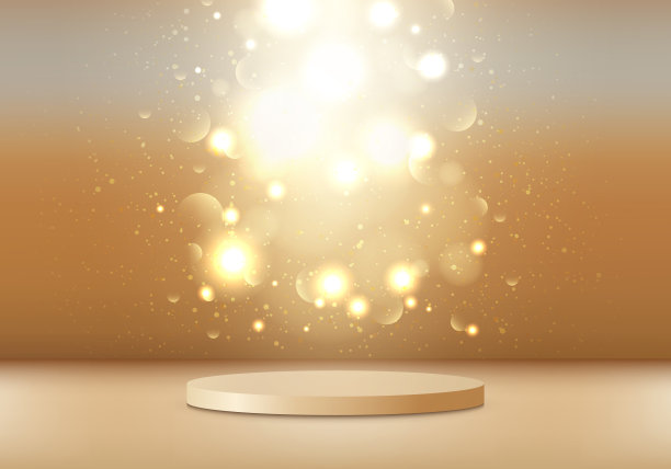 3D金色讲台底座空装饰与金色闪光灯背景豪华风格图片下载