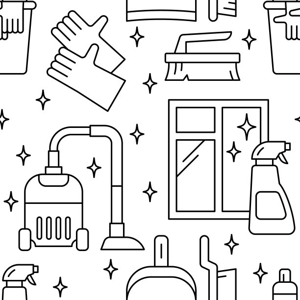 白色背景上的无缝图案与清洁工具。清洁服务。家务工具。图片下载