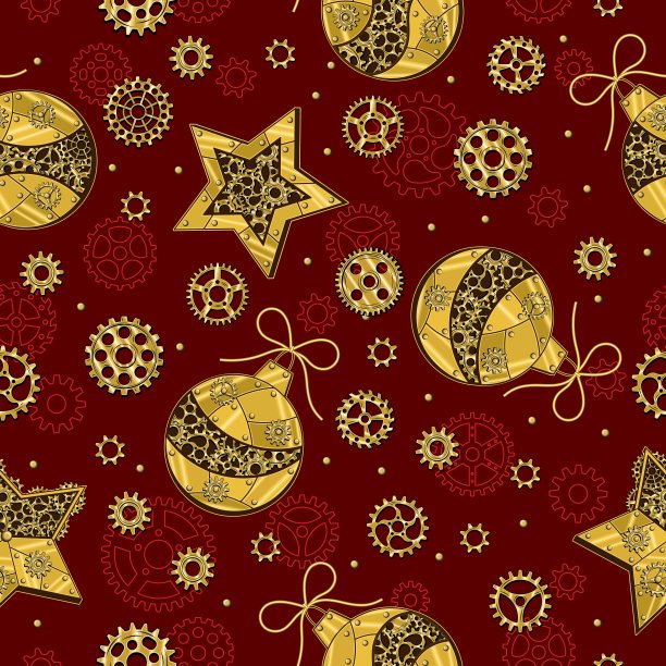 蒸汽朋克风格的圣诞无缝图案图片下载