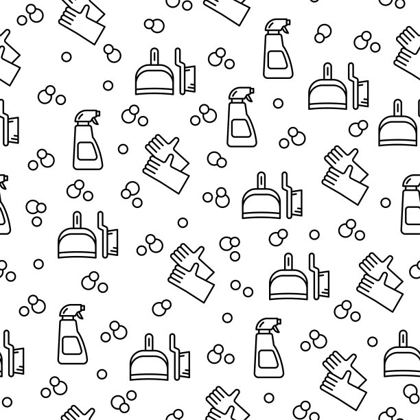 白色背景上的无缝图案与清洁工具。清洁服务。做家务。图片下载