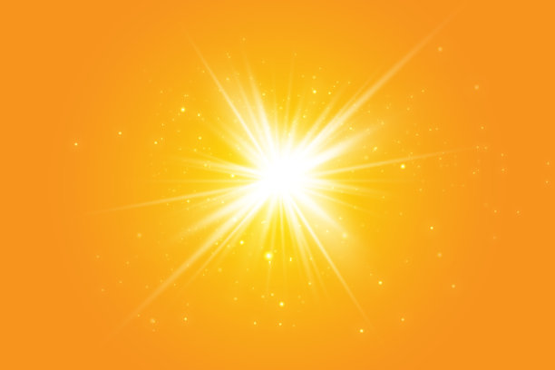 Warm sun on a yellow background. Leto.bliki solar rays.Оrange yellow background.图片下载