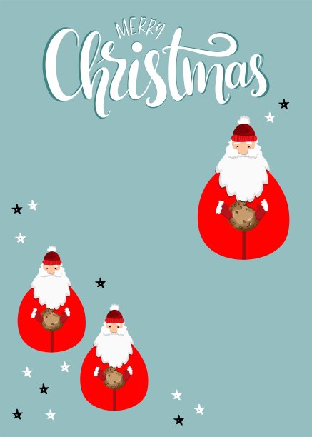 圣诞明信片上有圣诞老人和星星图片下载